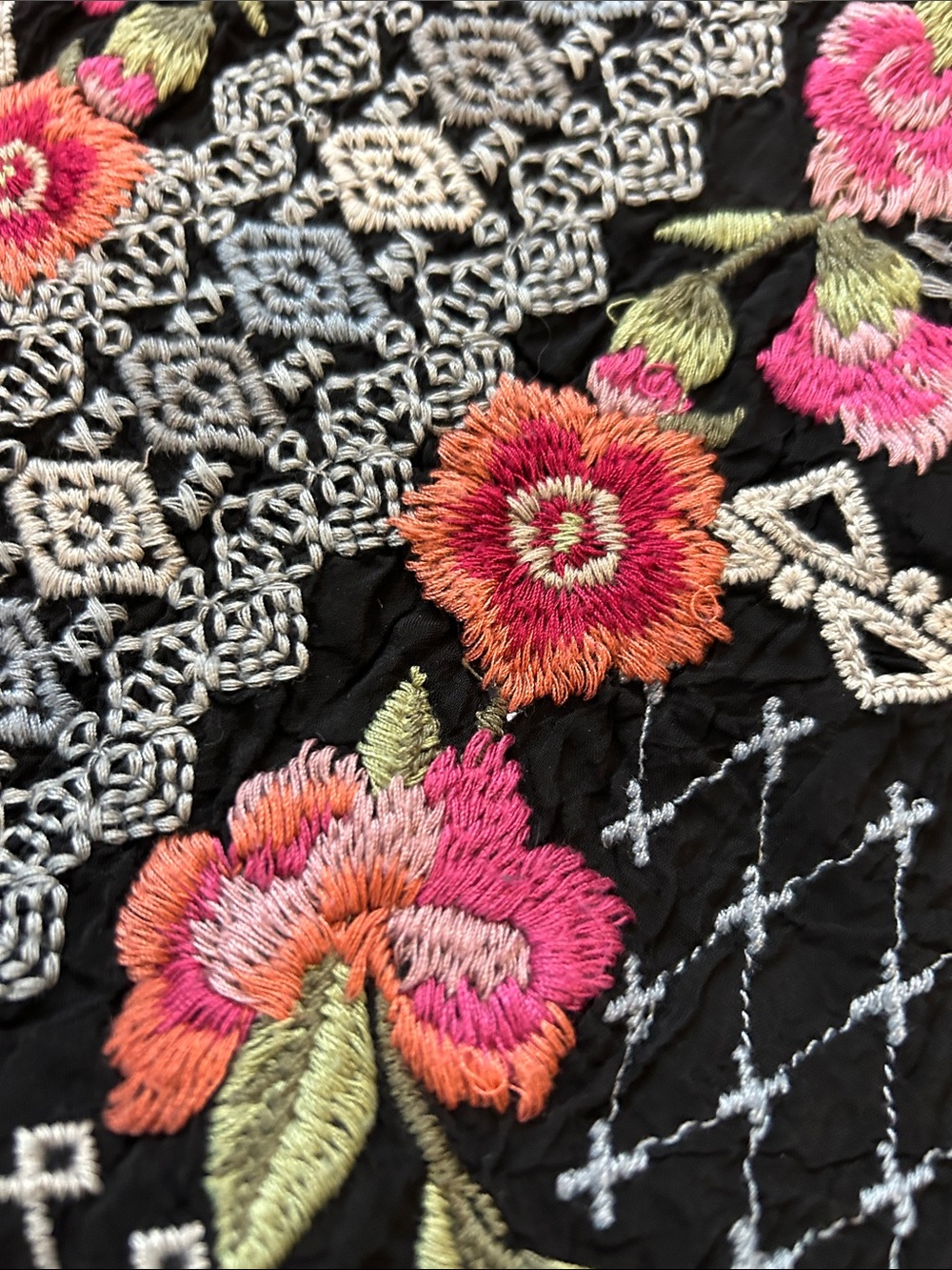 Johnny Was Black Blouse with Pink Floral Embroidery - Picture 7 of 10